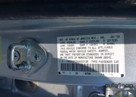 2010 Honda Accord 2.4 Lx from USA, damaged, VIN 1HGCP2F33AA023128